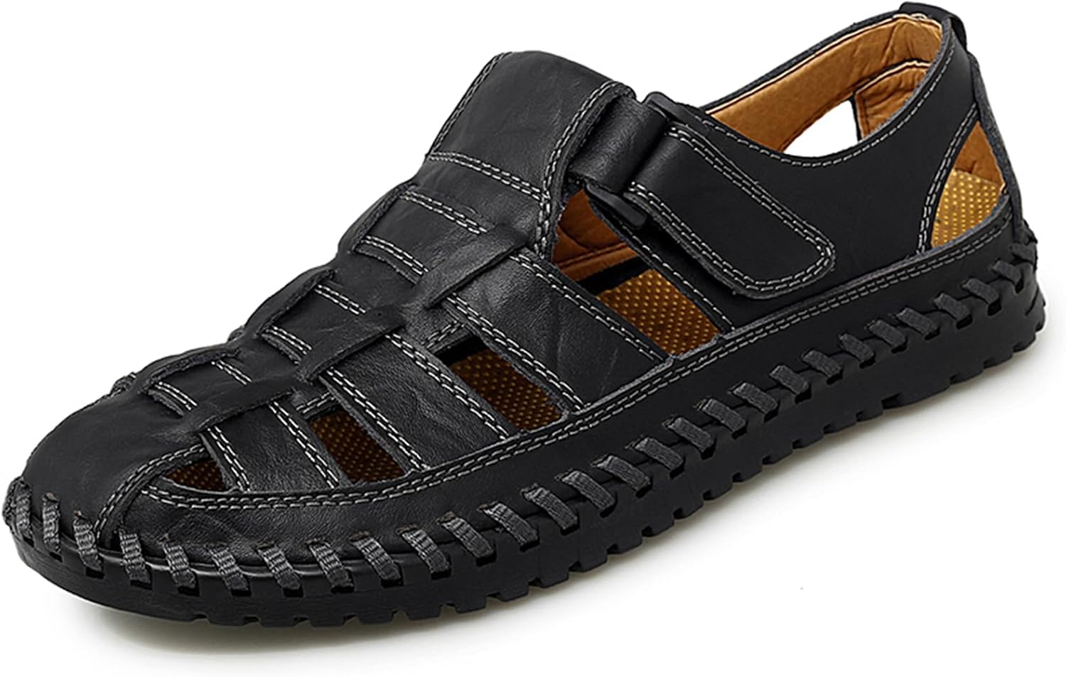 

Мужские сандалии, закрытый носок, ручная работа, кожаные, рыбацкие, для активного отдыха и походов, летние спортивные обувь Abborora, черный