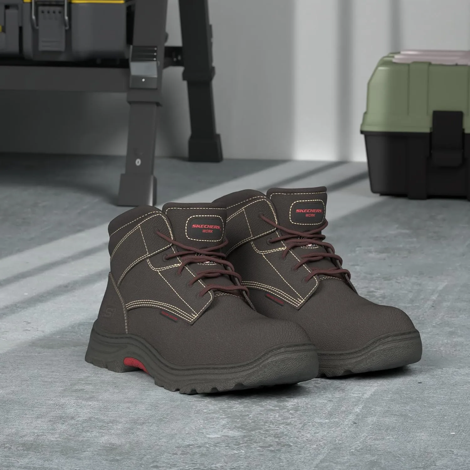Мужские защитные ботинки Skechers Burgin-sosder, коричневый — фото 2