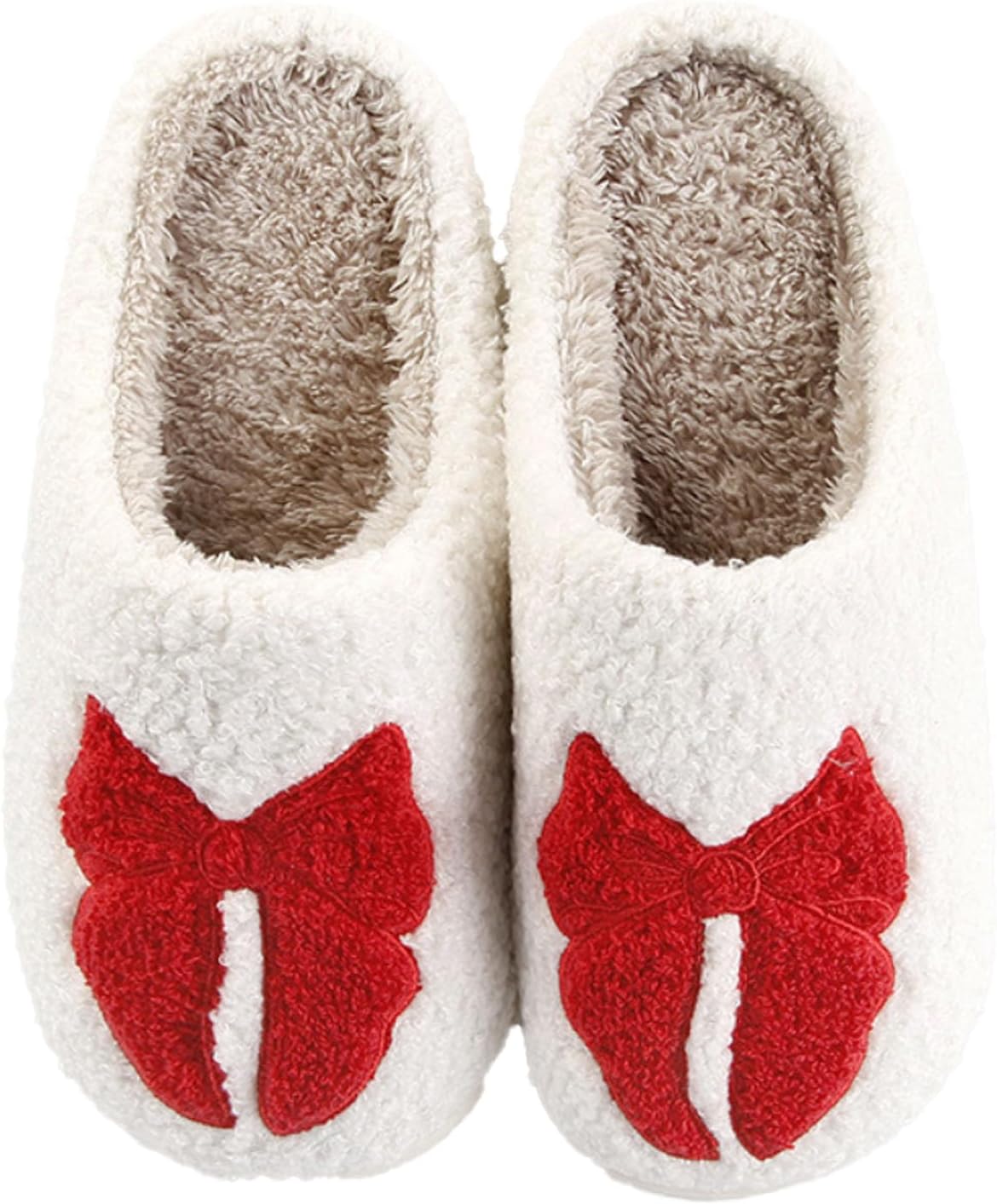 

Женские и мужские домашние тапочки с элегантным бантиком, удобные плюшевые теплые тапочки, легкие, с нескользящей подошвой, для дома и улицы Oukisam, 19 Red Bow Tie