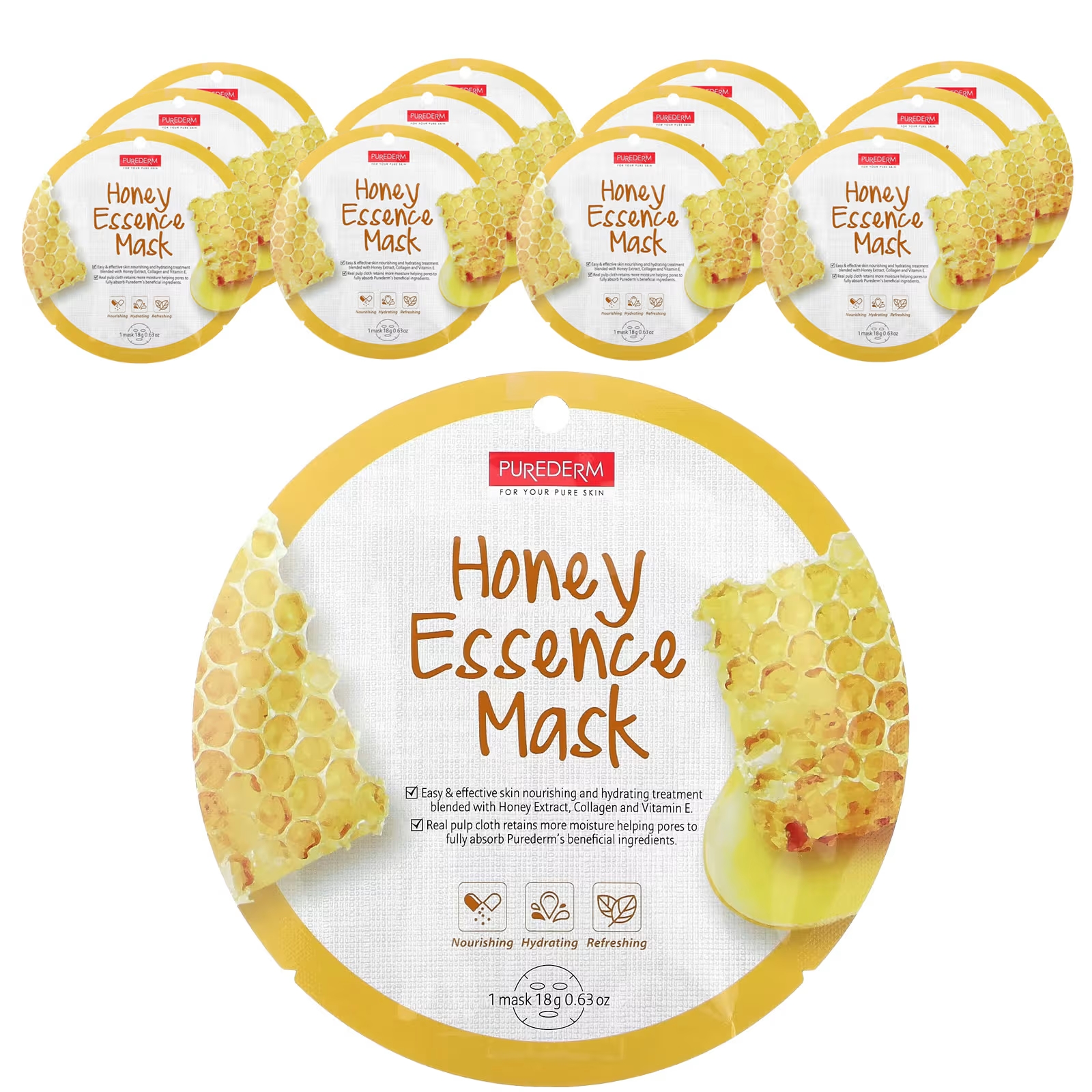 

Purederm Essence Beauty Mask Honey, 12 листов по 0,63 унции (18 г) каждый