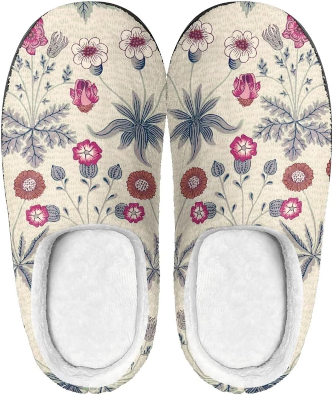 

Мужские и женские нескользящие тапочки, теплые мягкие уютные тапочки из фланели, домашняя обувь для спальни и улицы, размеры 2-12 Zcfygdx, Vintage Art Floral Print 4