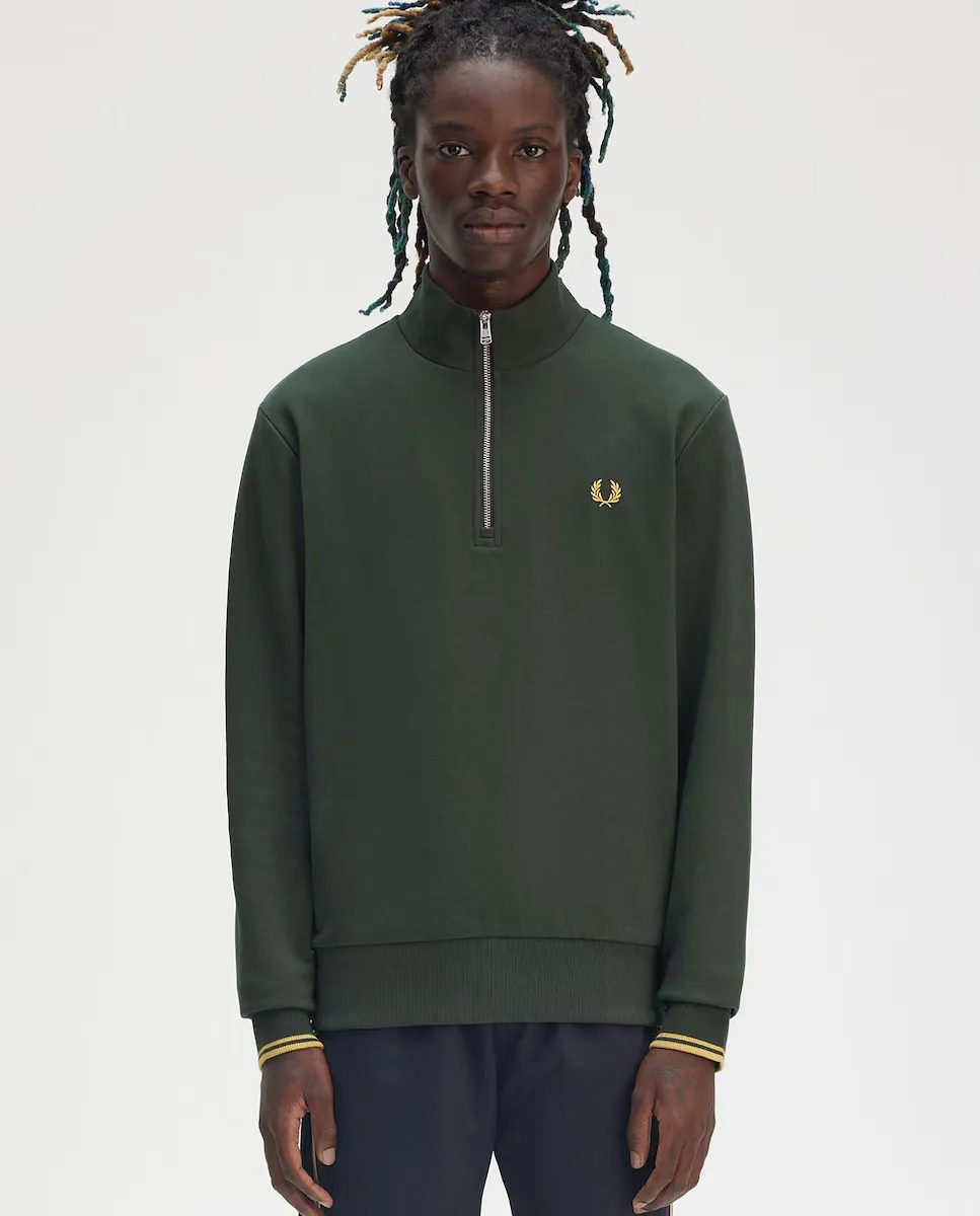

Мужской свитшот на молнии и окантовке Fred Perry, темно-зеленый
