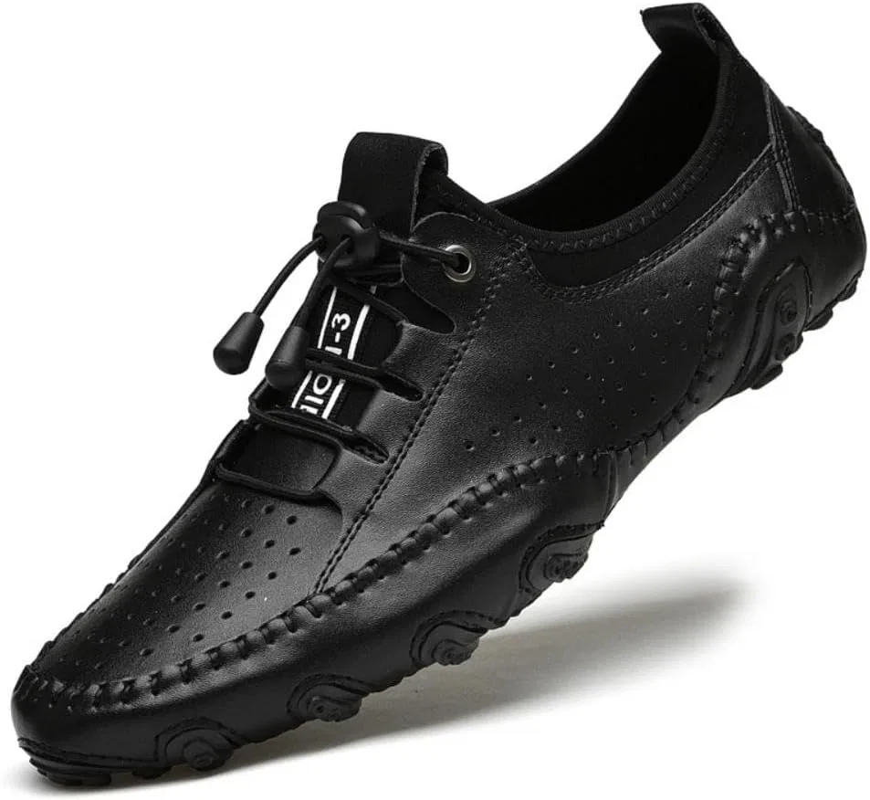 Мужские лоферы из кожи, Asifn, Hollow Leather Driving Loafers, черный