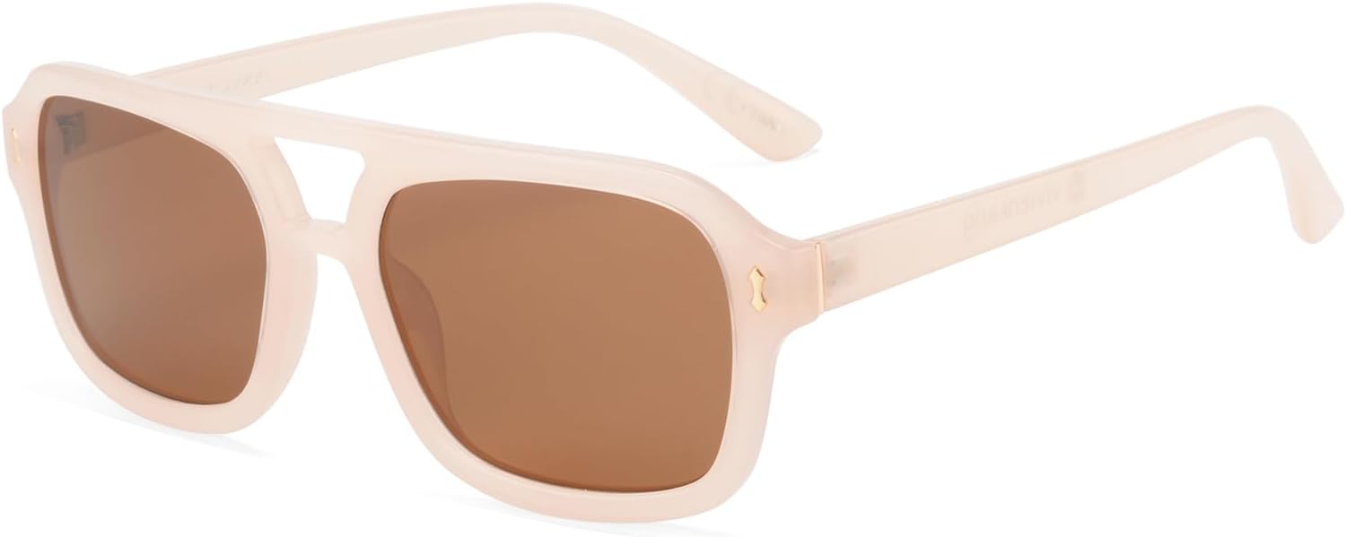 

Модные поляризованные солнцезащитные очки-авиаторы для женщин, ретро-солнцезащитные очки прямоугольной формы для мужчин с защитой от УФ-излучения 2025 Shades VF2229 VIVIENFANG, Milky Pink/Brorn