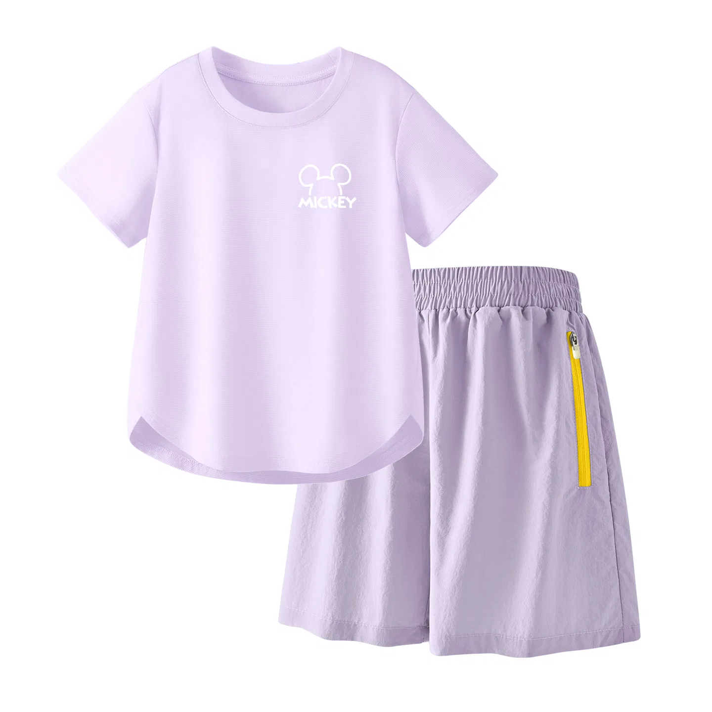 Детская повседневная спортивная футболка с круглым вырезом Disney, Thick Board Line K Mist White+Solid Color Deep Sea Blue — фото 3