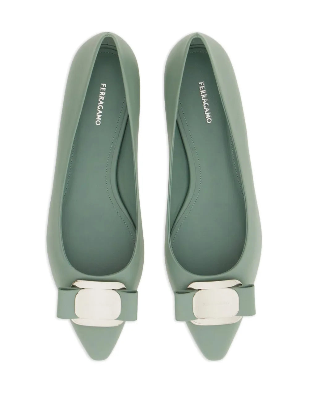 Ferragamo New Vara-Bow Балетки из ягненка Salvatore Ferragamo, зеленый — фото 2