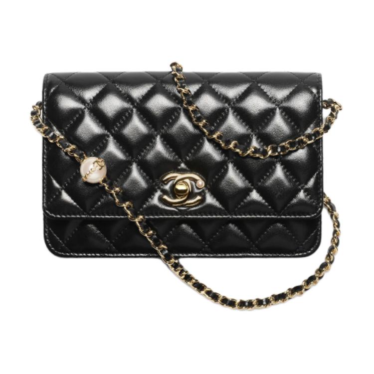 

CHANEL Сумка через плечо из овчины с искусственным жемчугом, женская, черная