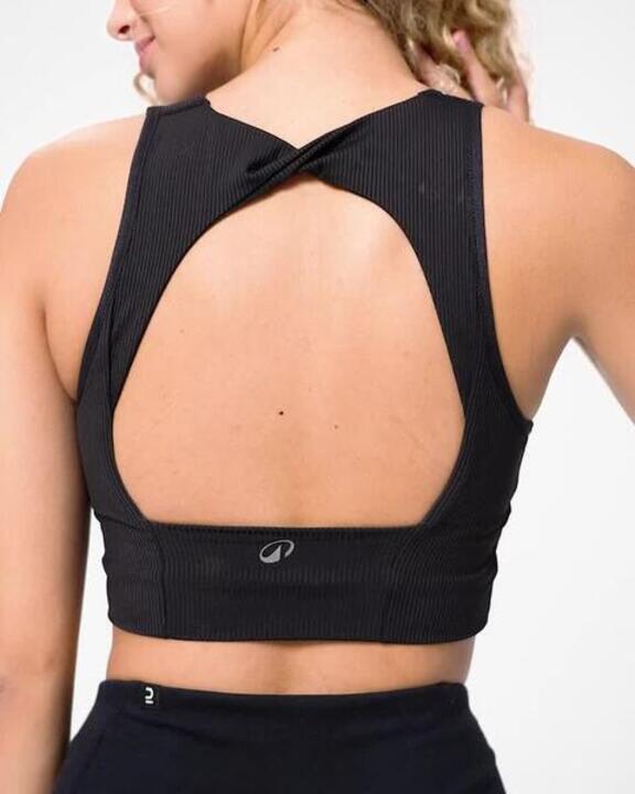 

Женский спортивный топ средней поддержки с открытым низом Decathlon — чёрный