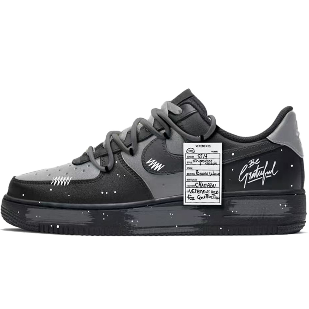 

Кроссовки Nike Air Force 1 с принтом, противоскользящие, износостойкие, низкие, унисекс, черно-серые, цвет Black Gray