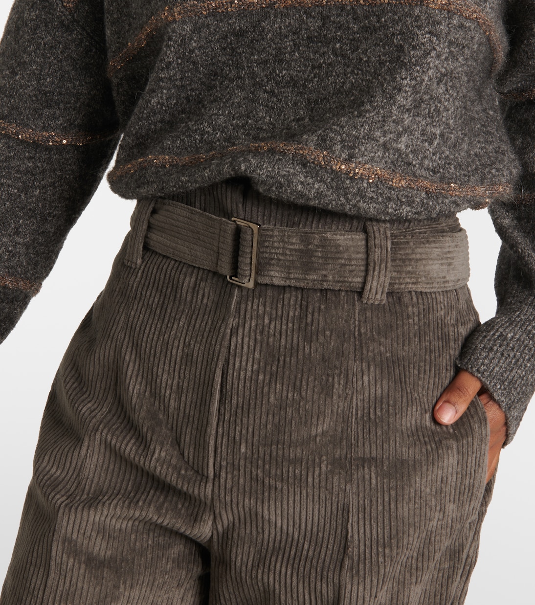 Зауженные брюки из хлопка с высокой талией Brunello Cucinelli, Dark Grey — фото 4