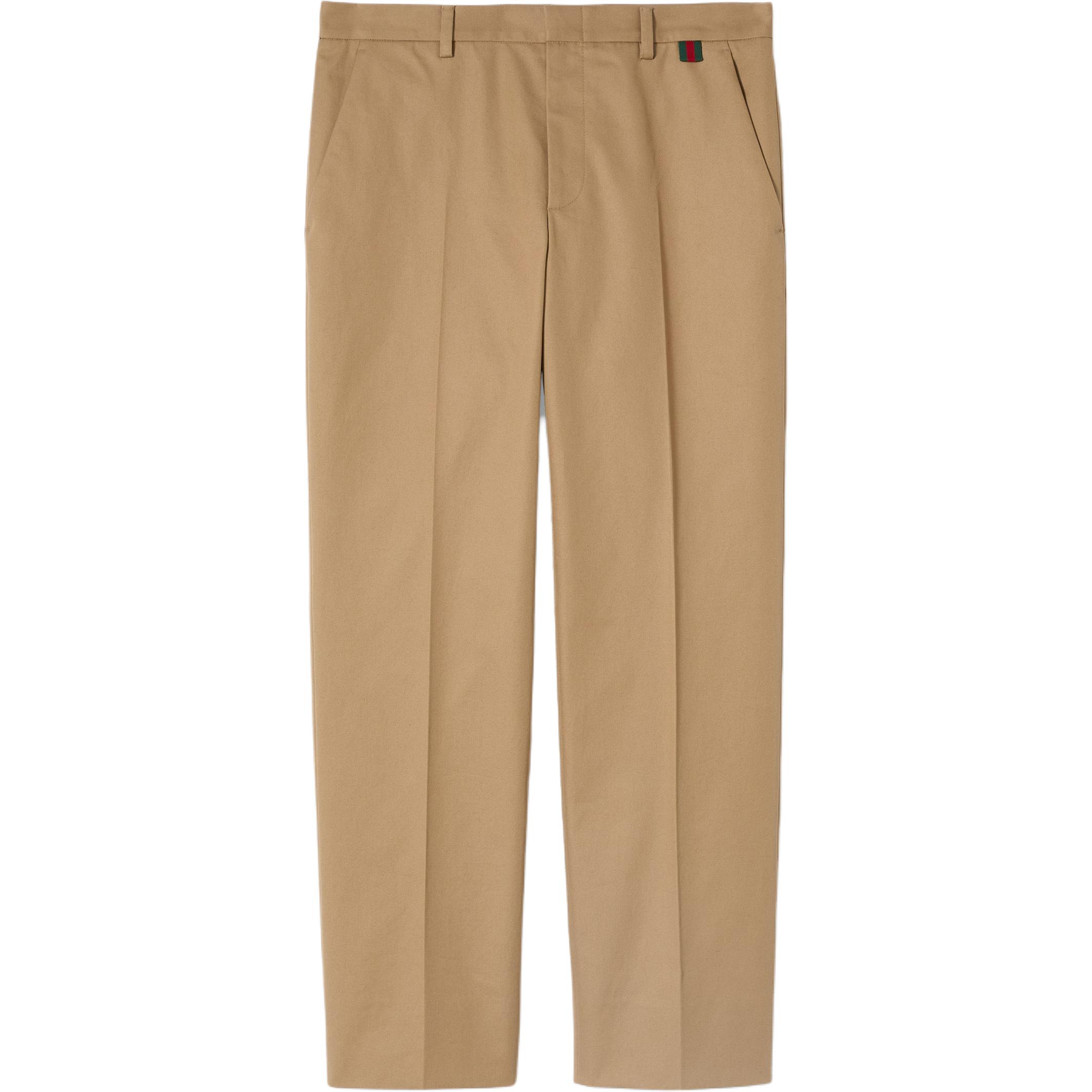 

Хлопковые брюки из твила с отделкой из тесьмы GUCCI, бежевый