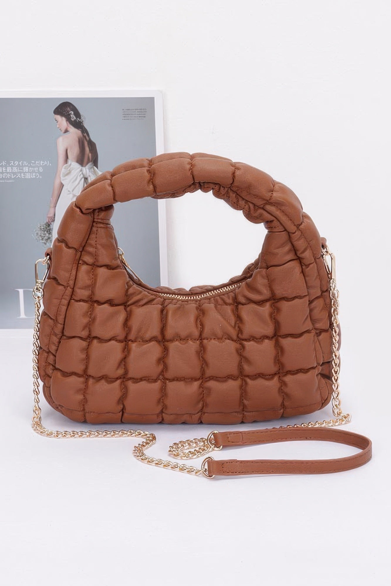 

Стеганая искусственная кожаная бесформенная сумка FASHNZFAB, коричневый