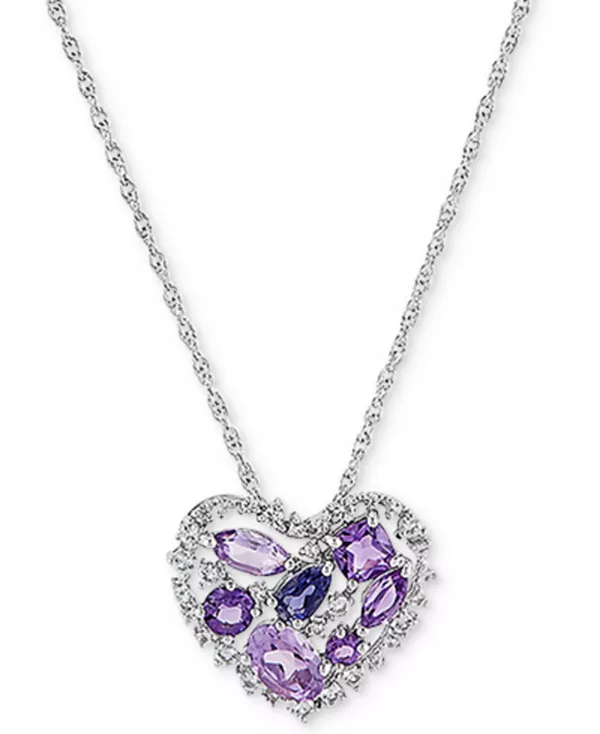 

Ожерелье с подвеской в форме открытого сердца из стерлингового серебра, 18 дюймов, с аметистом (1-1/5 карата) и иолитом (1/5 карата) Macy'S, purple
