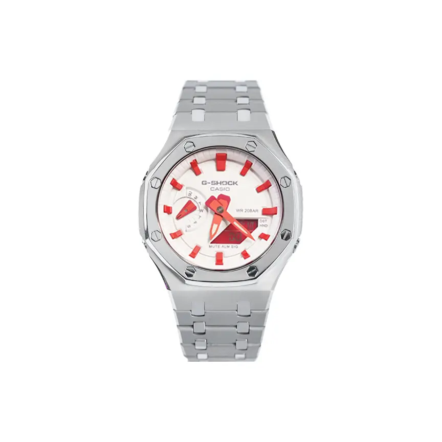 

CASIO Часы Unisex Liquid Crystal/Analog Dual Display Series 48.5mm White Watch, Red White Racing Matte Silver