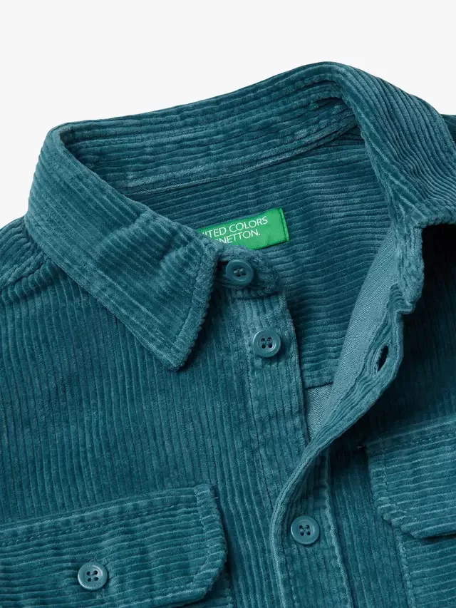 Детская объемная бархатная рубашка, зеленая Benetton — фото 3