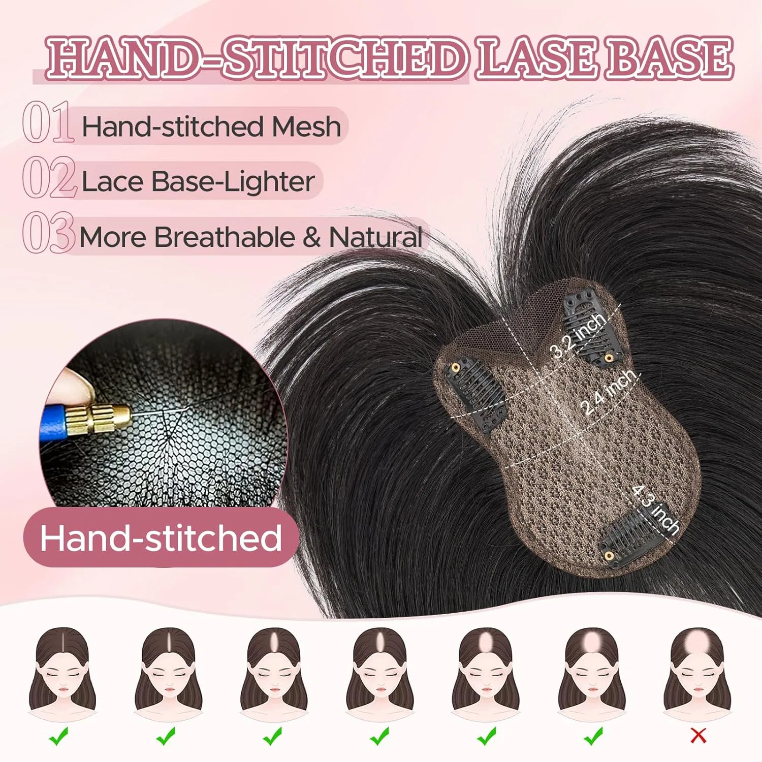Накладка для волос из натуральных волос на заколках от SEGOHAIR Sego, 1B-Natural Color — фото 3