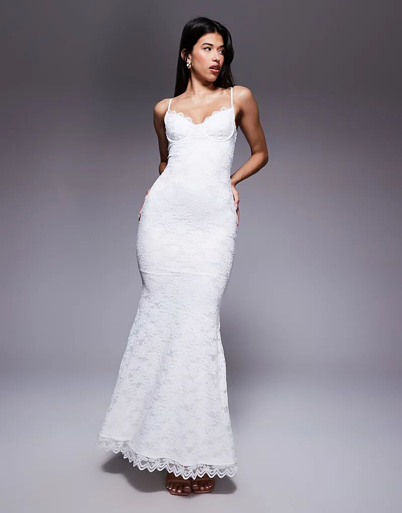 

Платье макси Wanderdoll Leah из структурированного кружева с лифом «рыбка» белого цвета