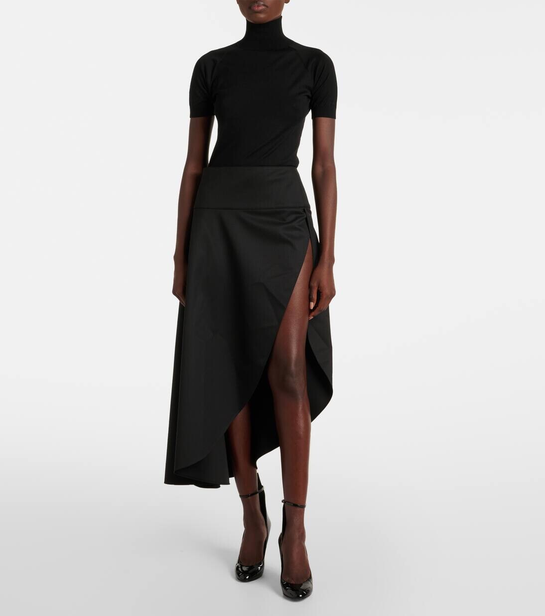 Асимметричная шерстяная юбка миди Alaïa, цвет noir alaia — фото 2