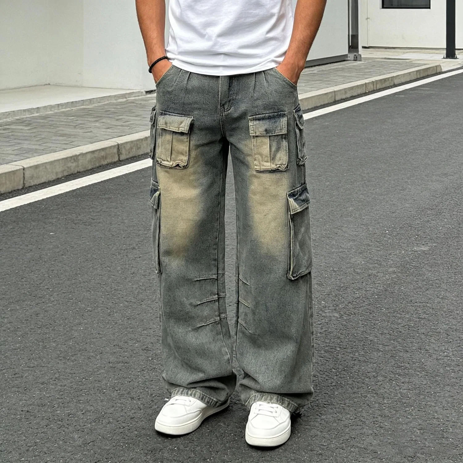 Джинсы широкие, Vintage, Cargo Denim Pants, синие — фото 3
