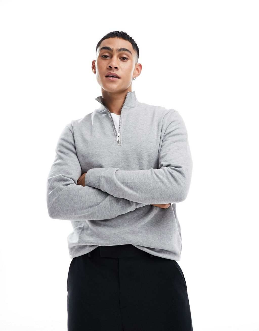 

Серый меланжевый свитшот с полумолнией ASOS DESIGN