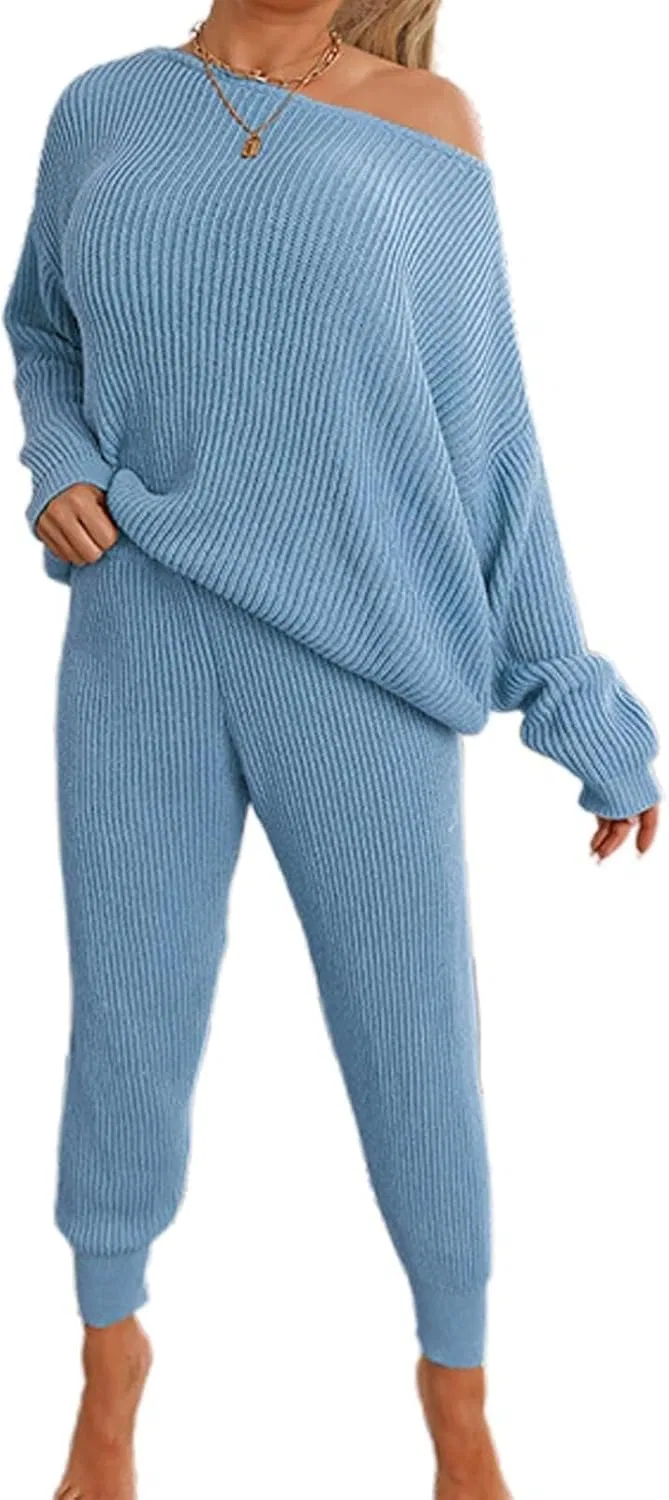 Женский спортивный костюм из свитера и брюк, Generic, Blue
