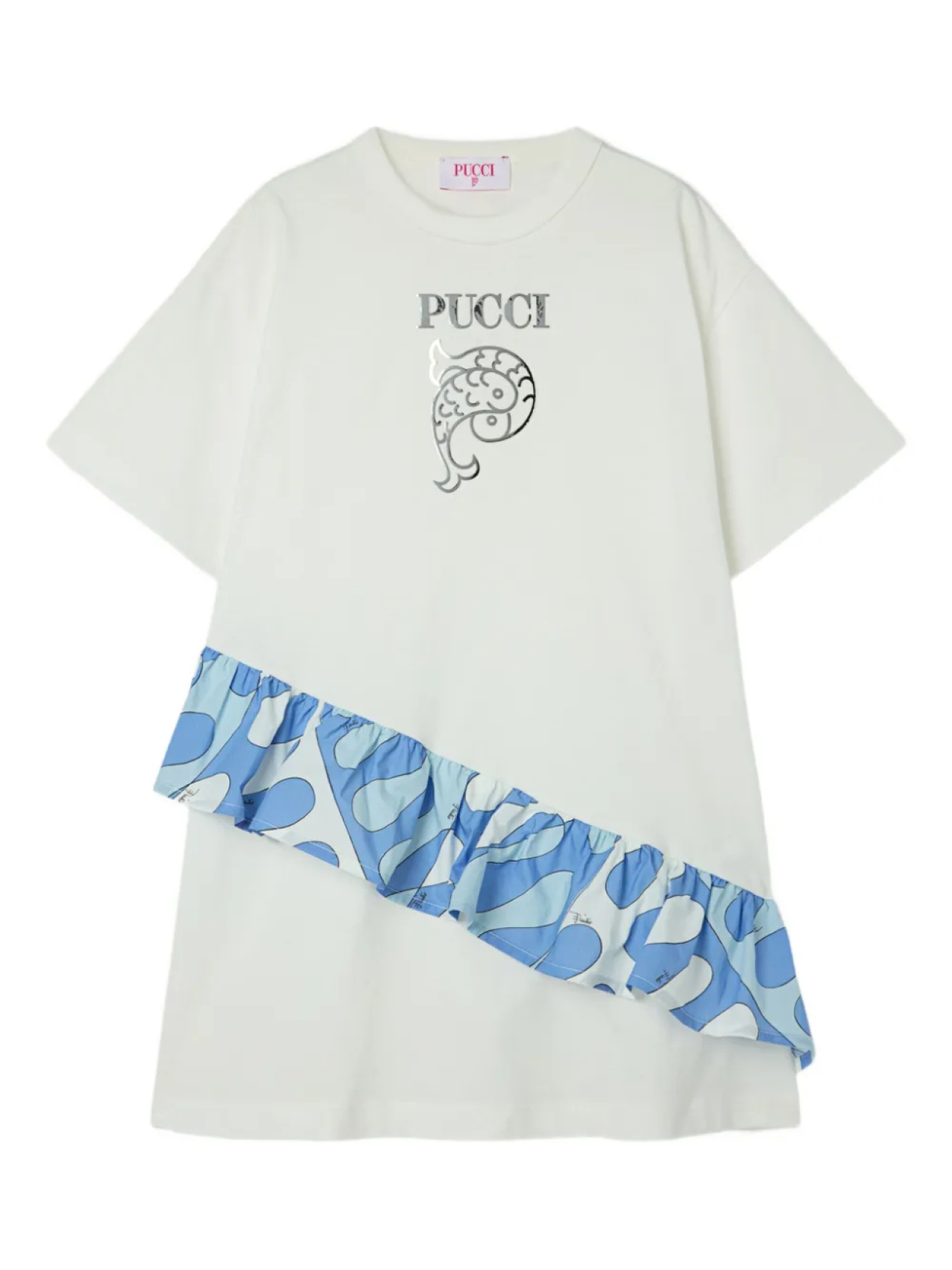 

Футболка с графическим принтом и оборками PUCCI Junior, белый