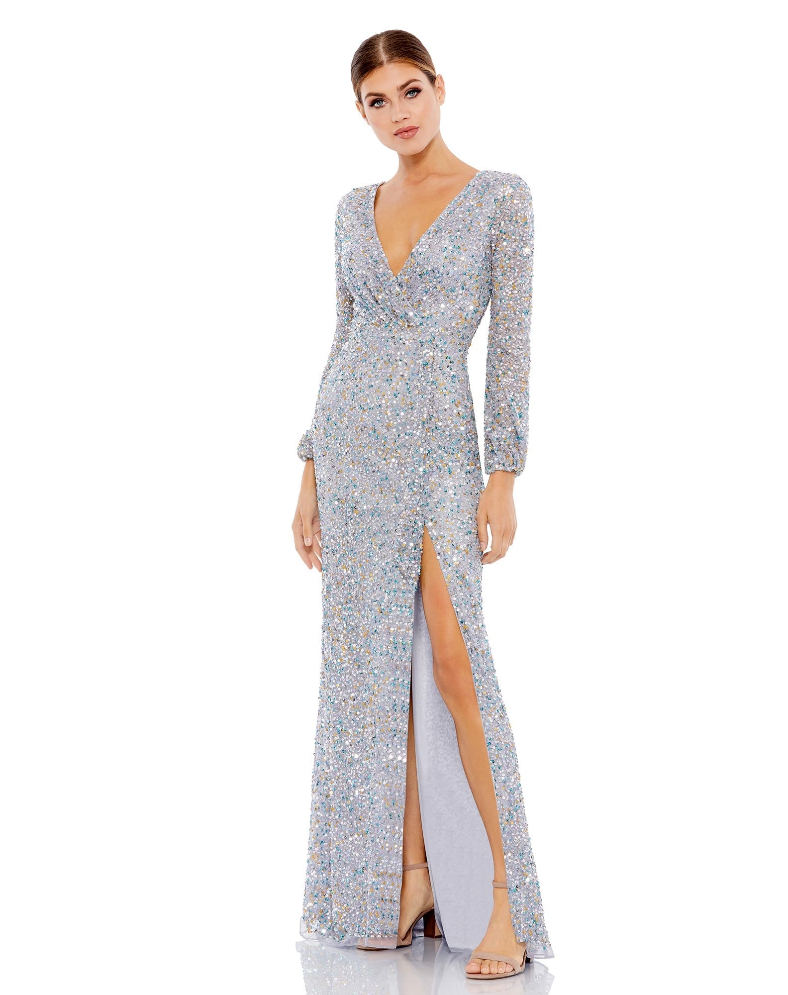

Платье из разноцветных пайеток и серебра Mac Duggal, серебряный