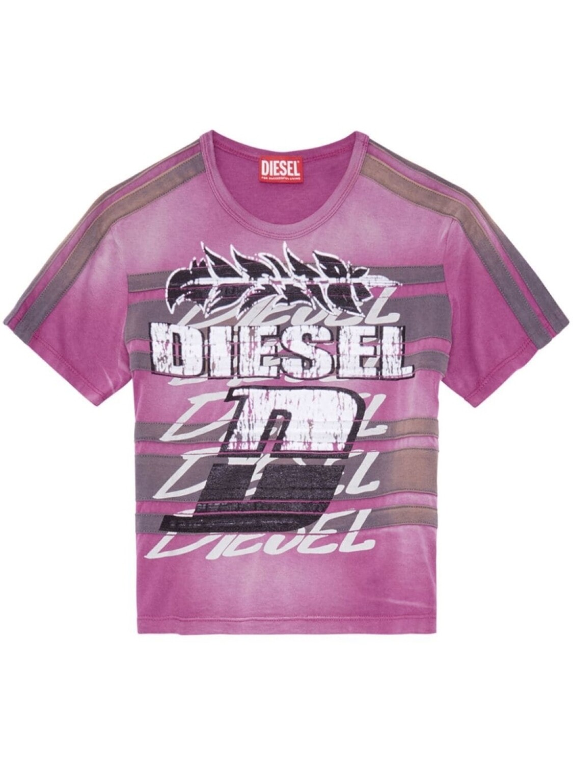 

Diesel футболка в полоску с логотипом, розовый