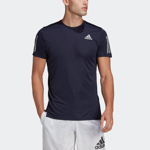 Футболка own the run sports short sleeve tee 'white' Adidas, синий — фото 2