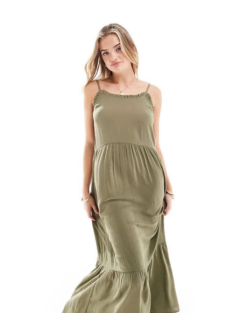 

Сарафан макси из марли с ярусами цвета хаки Miss Selfridge