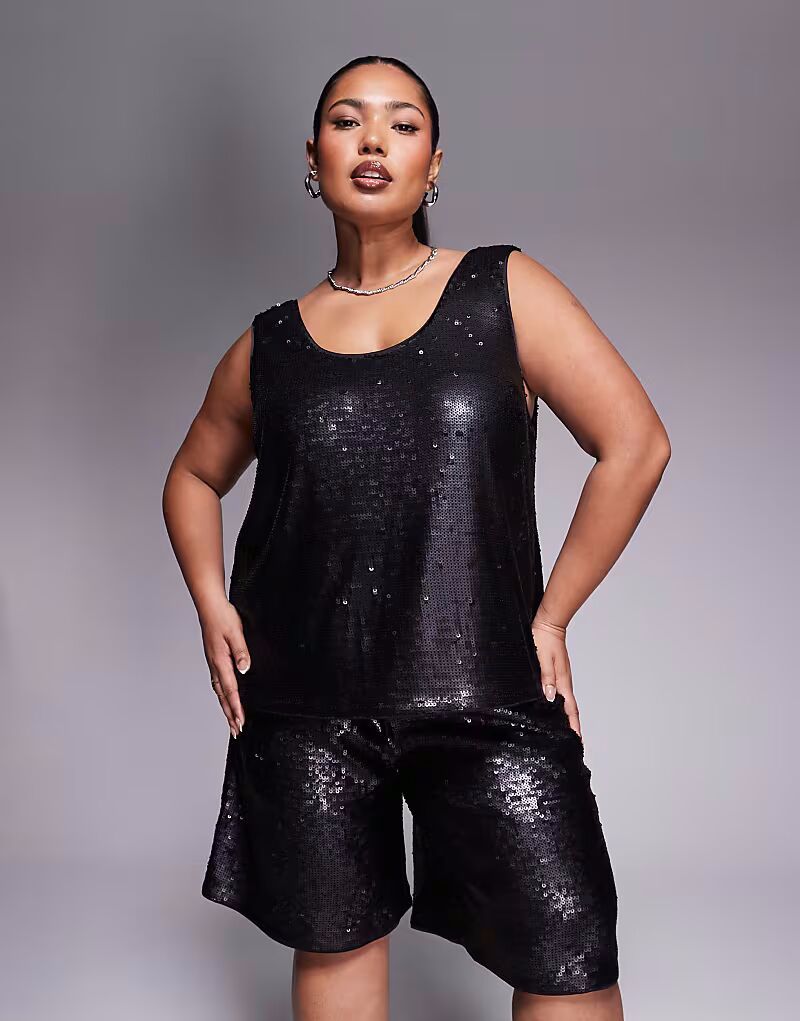 

Топ без рукавов Curve, приталенный, с пайетками, черный Asos Design
