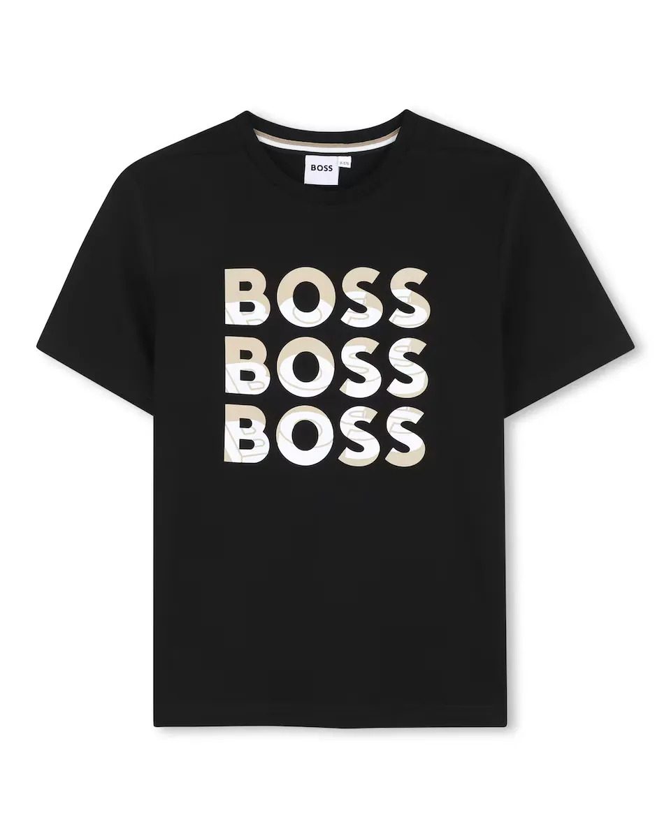 

Футболка из хлопка для мальчика с мультилоготипом BOSS Kidswear, чёрный