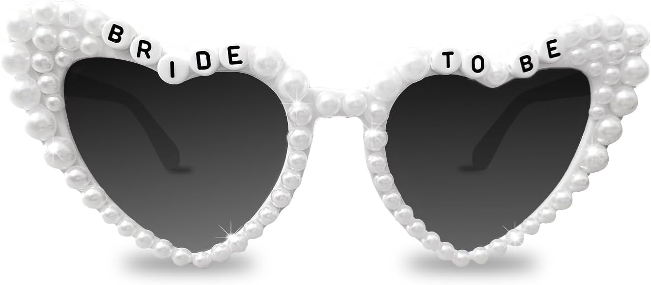 

Солнцезащитные очки в форме сердца, Etercycle: Милые жемчужные солнцезащитные очки для невесты на девичник – Подарки для невесты и модные женские очки с надписью BRIDE TO BE Fibye, white