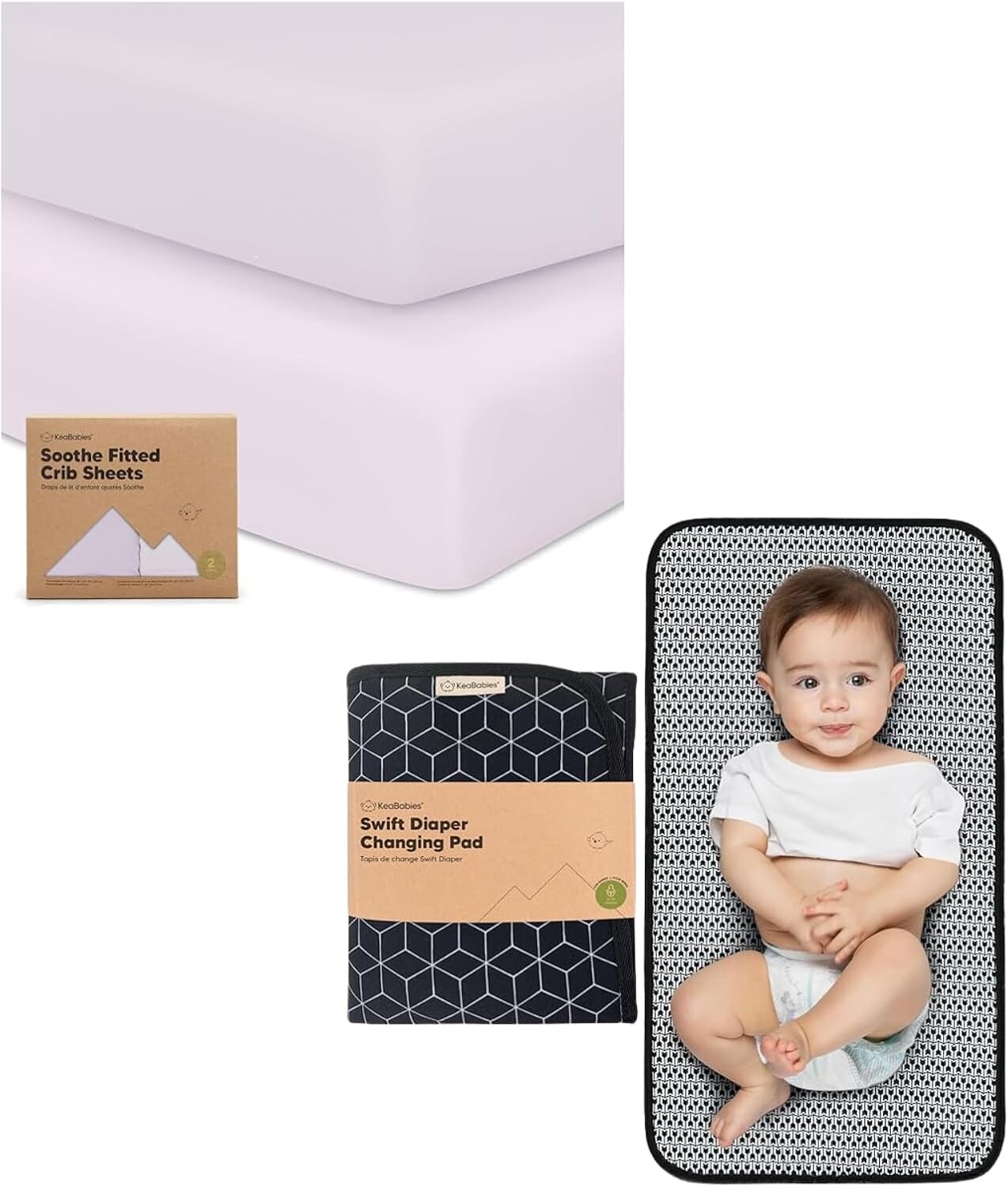 

Комплект из 2 простыней для детской кроватки Keababies и портативный коврик для пеленания — мягкие и дышащие простыни для детской кроватки для мальчиков и девочек — водонепроницаемый складной коврик для пеленания ребенка