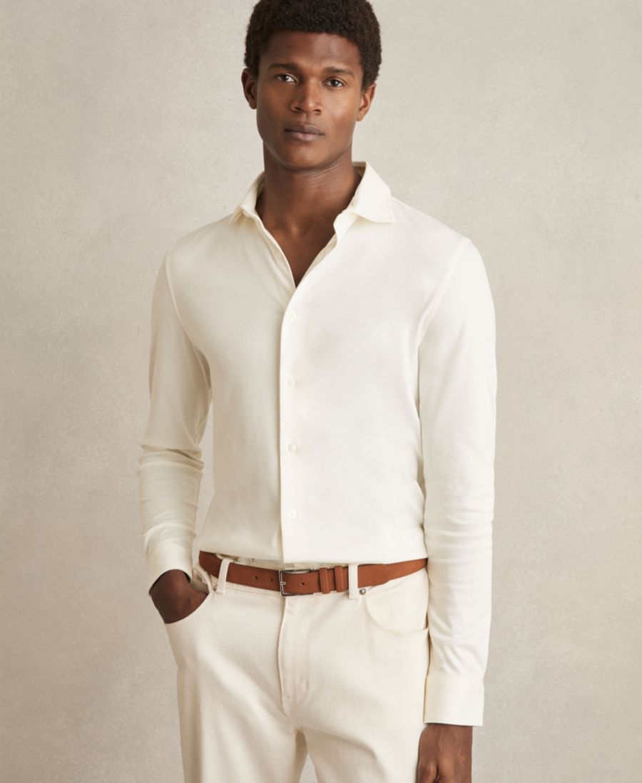 

Мужская рубашка из хлопка Air-Water на пуговицах REISS, Ecru