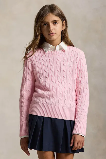 Свитер детский с косами Polo Ralph Lauren, розовый