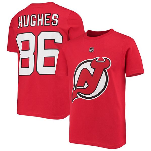 Футболка с именем и номером игрока Jack Hughes, New Jersey Devils, красная Outerstuff — фото 2