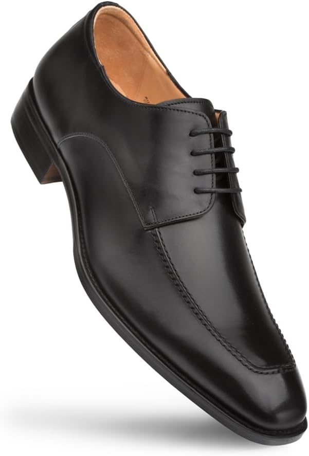 Mezlan Coventry Apron Derby - мужские дерби из итальянской телячьей кожи с ручной отделкой, стелькой из пены с эффектом памяти и подошвой из кожи/резины - ручная работа в Испании, черный — фото 3
