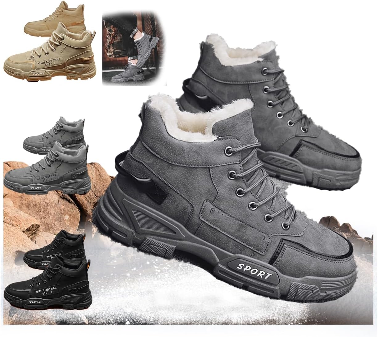 

Мужские походные ботинки для улицы, прочные и дышащие ботинки с шнуровкой, для прогулок, хайкинга и альпинизма, осень и зима Generic, Gray-a With Cotton