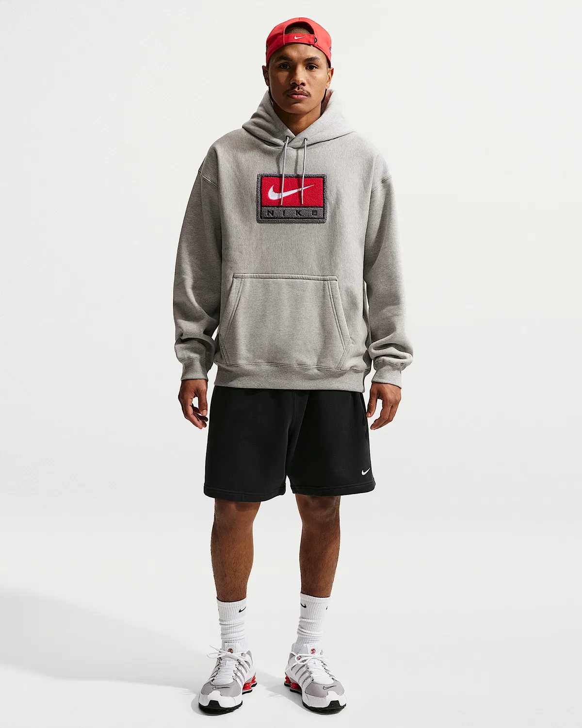 Мужская флисовая худи-пуловер Nike Solo Swoosh, Dark Grey Heather/White — фото 4