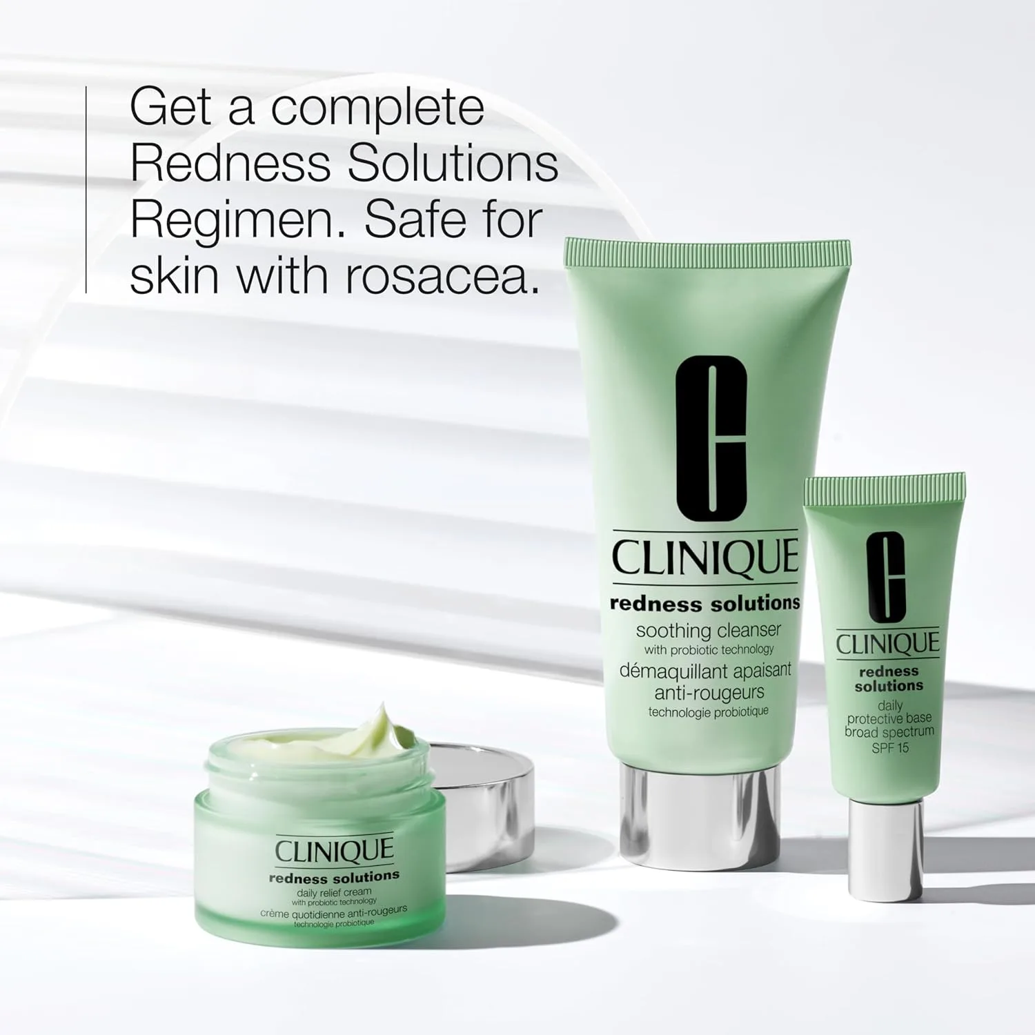 Набор Clinique Redness Solutions для ухода за кожей с покраснениями | успокаивающее очищающее средство 74 мл | крем для ежедневного успокоения 30 мл | защитная основа с SPF 15 15 мл — фото 2
