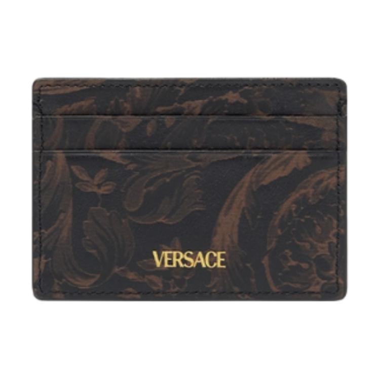 VERSACE Кожаный картхолдер Barocco мужской черный с золотом — фото 2