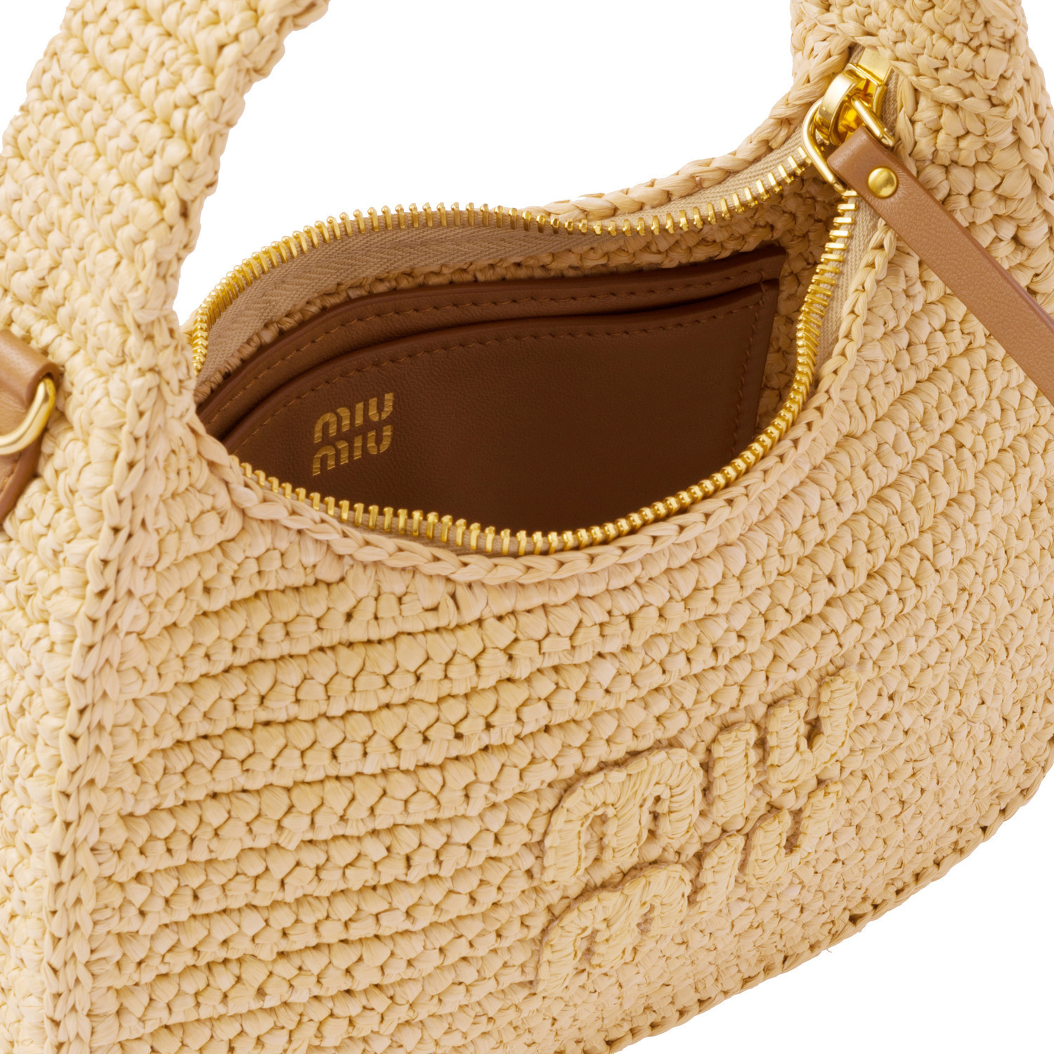 Футболка Wander Series Threading Needle Woven Fabric Hobo, Плечевая Сумка, Женская Классическая Бежевая MIU MIU — фото 4