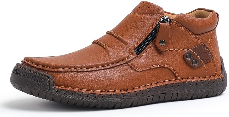 

Мужские премиальные кожаные слипоны для вождения ручной работы - широкий носок, поддержка свода стопы Swzec, коричневый