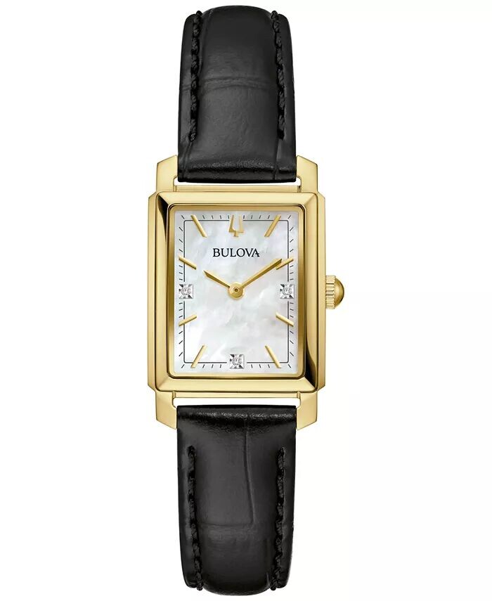 

Женские классические часы Sutton Diamond Accent с черным кожаным ремешком, 21 мм Bulova