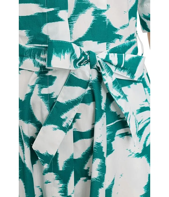 Платье A-силуэта с цветочным принтом Short Sleeve Floral Cotton A-Line Calvin Klein, Everglade/Cream — фото 4
