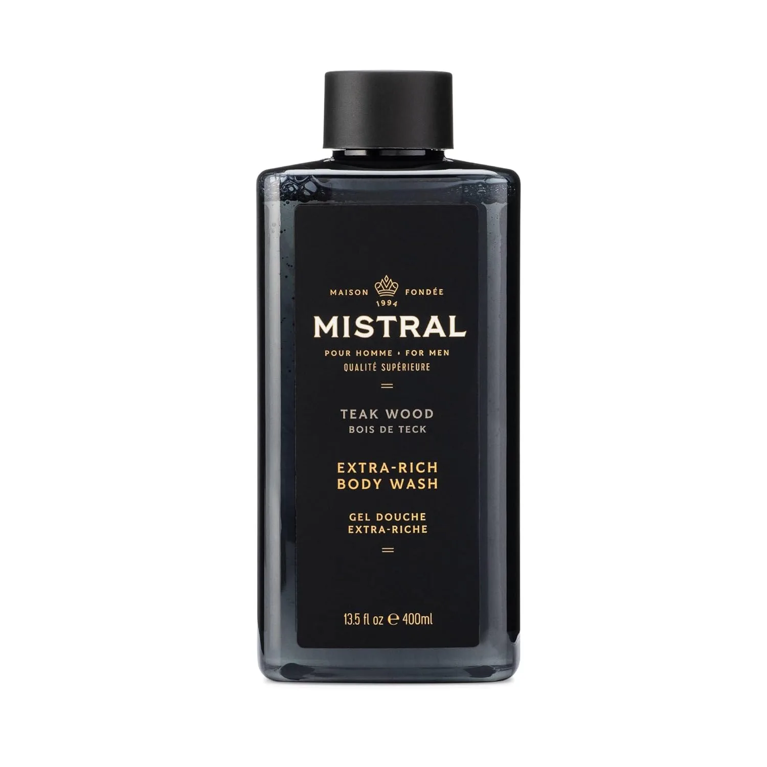 Мужской гель для душа и шампунь Mistral, Teakwood, 400 мл, 2-в-1, без SLS, парабенов и фталатов, увлажняющий, произведено во Франции 382.73 г (1 шт.), Black