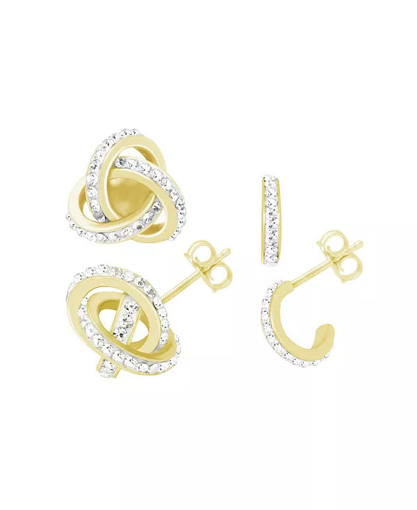 

Серьги-Кольца с застежкой-молнией "Loveknot" из прозрачного хрусталя и кольцами в серебряной или золотой оправе Essentials, gold