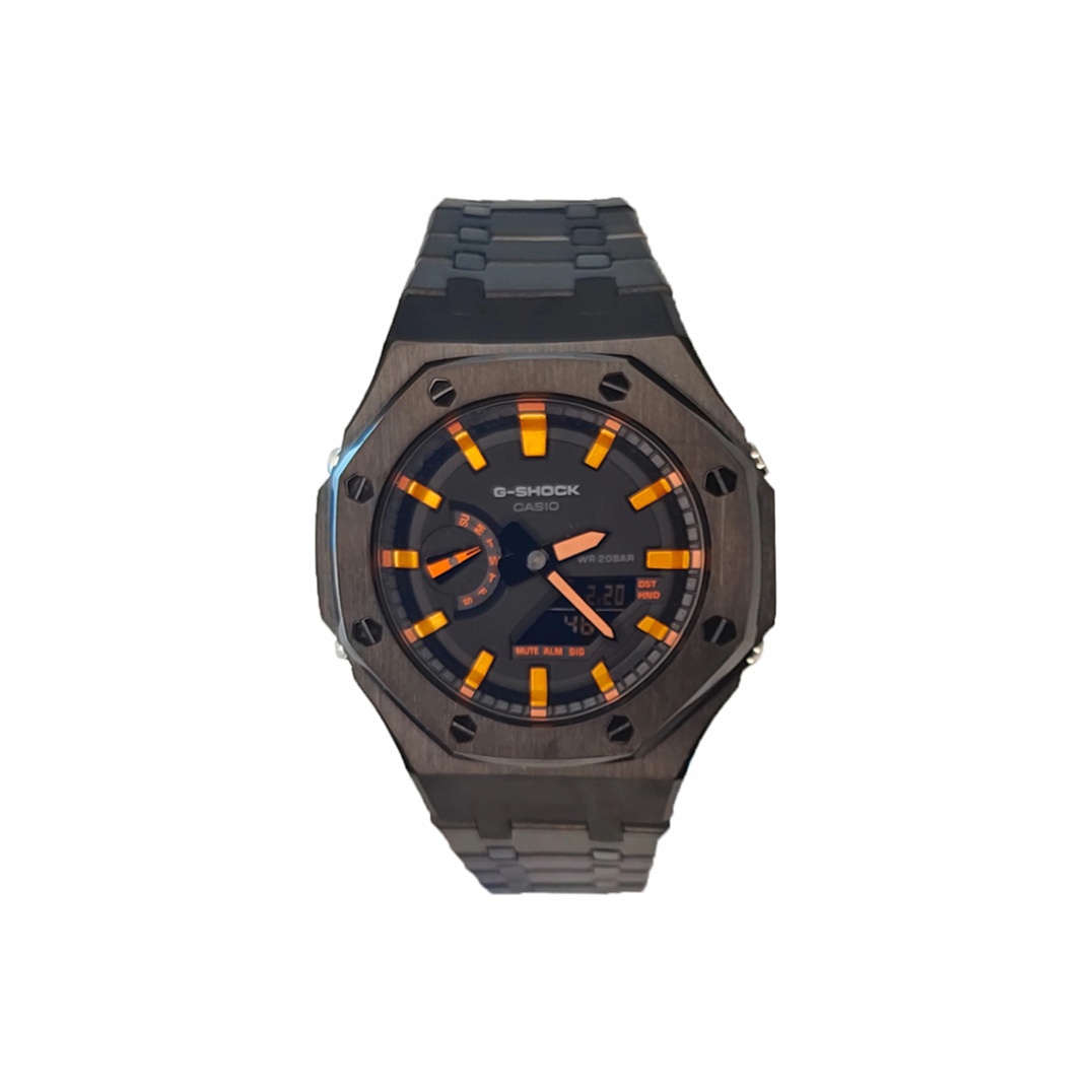 

CASIO Часы Men Liquid Crystal/Analog Dual Display Series Black Watch, Neon Orange Steel Band
