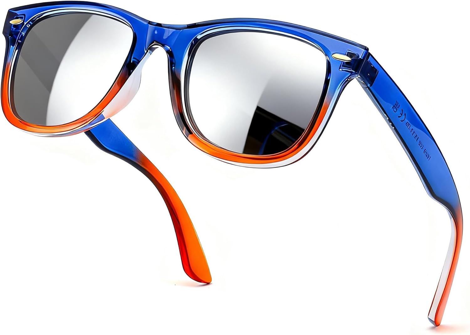 

Поляризованные солнцезащитные очки SIPHEW для женщин и мужчин - квадратные спортивные солнцезащитные очки с зеркальными линзами и защитой от УФ-излучения, средний размер, A13-blue Orange Silver